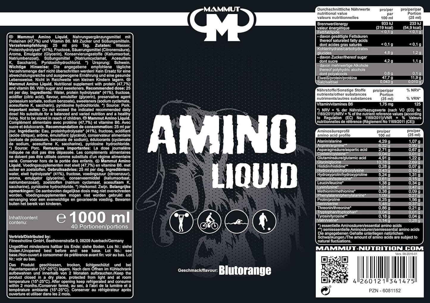 Mammut Amino Liquid 1L – Supliment Premium pentru Performanță și Regenerare