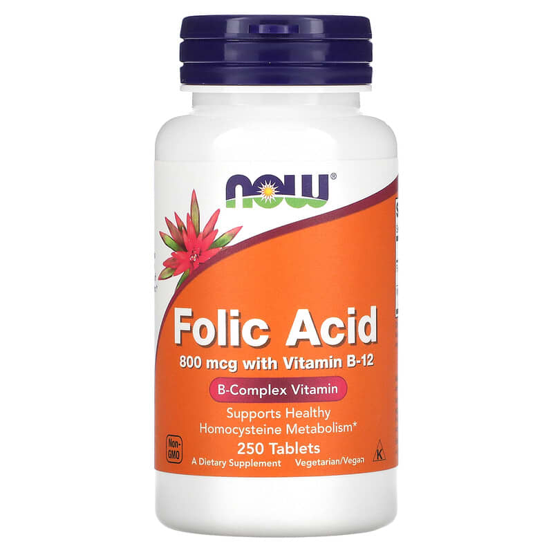 Folic Acid 800mcg with Vitamin B-12 250caps NOW
