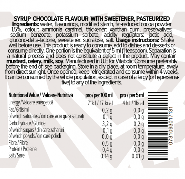 Vitabolic zero sirop ciocolata 425ml
