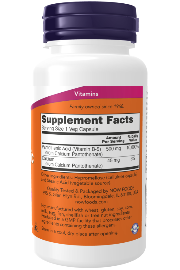 Acid pantotenic 500 mg 100 capsule vegane Now Foods