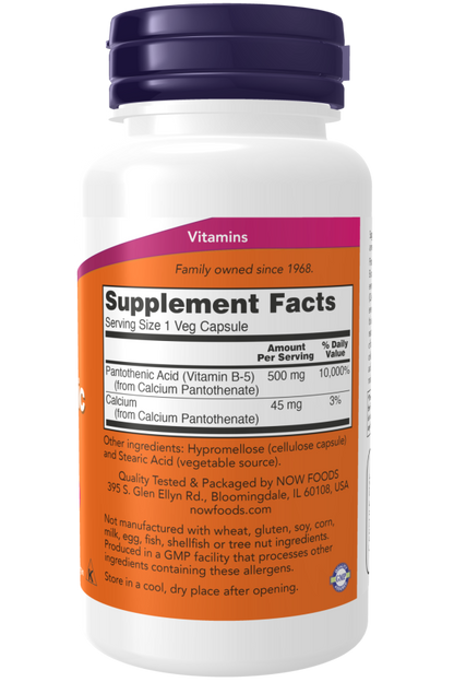 Acid pantotenic 500 mg 100 capsule vegane Now Foods