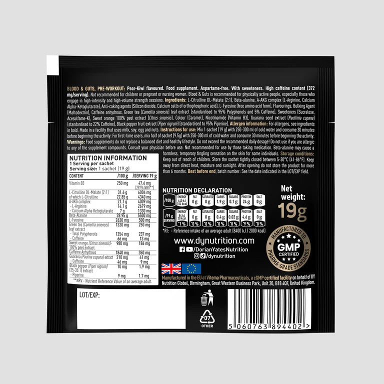Blood & Guts Pre-Workout - Plic 19g - DY Nutrition