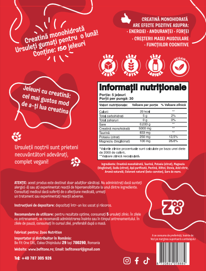 Creatina Jeleuri ZERO zahăr Performance+ magneziu, taurină și potasiu